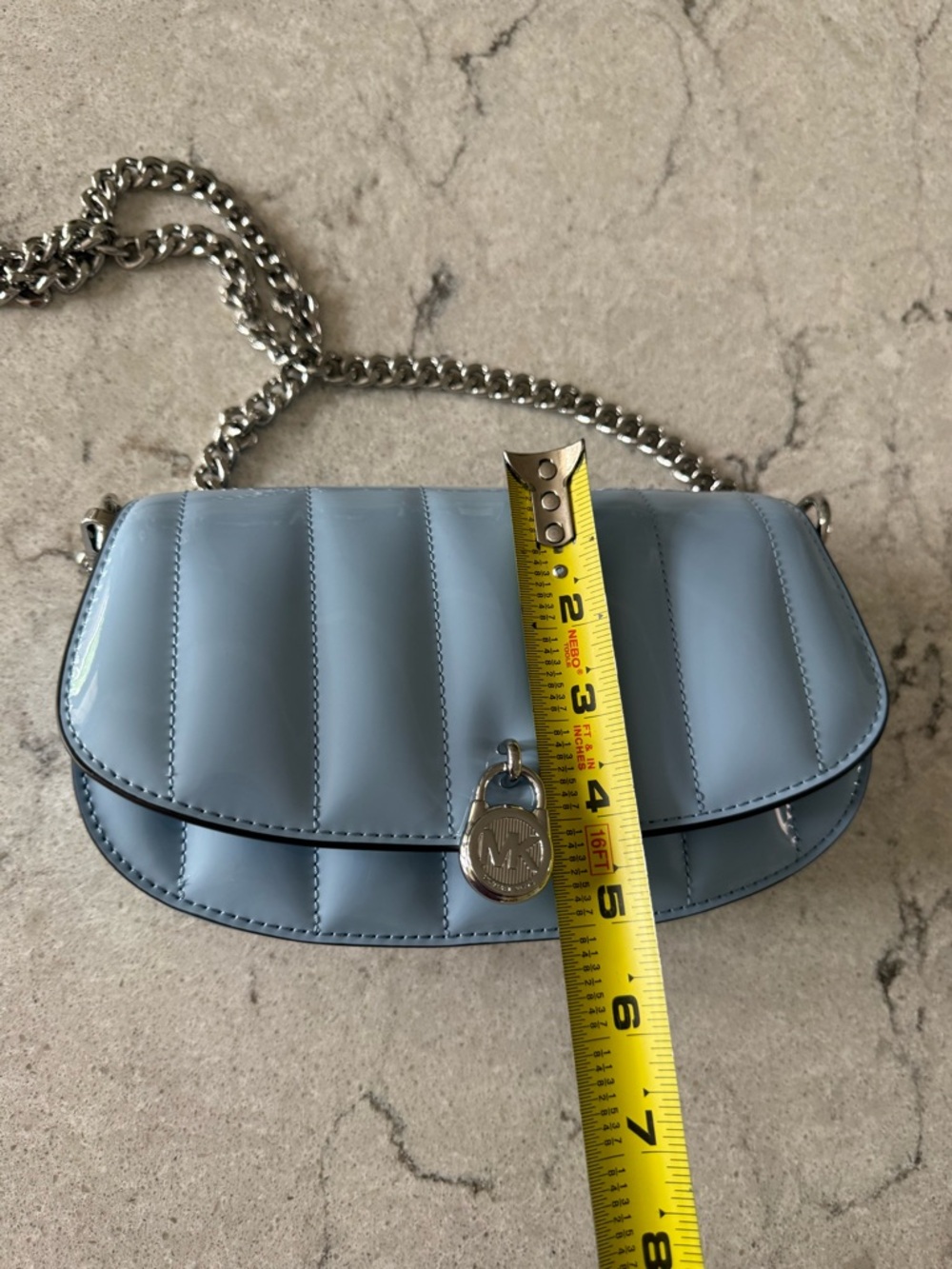 Michael Kors Baby Blue Patent Leather Chain Crossbody - Picture 11 of 12